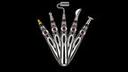 Nuvoshock Meridian Pen with five interchangeable heads on a black background