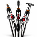 Nuvoshock silver pen showing three interchangeable head types