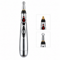 Nuvoshock silver massage pen with two head options on a white background